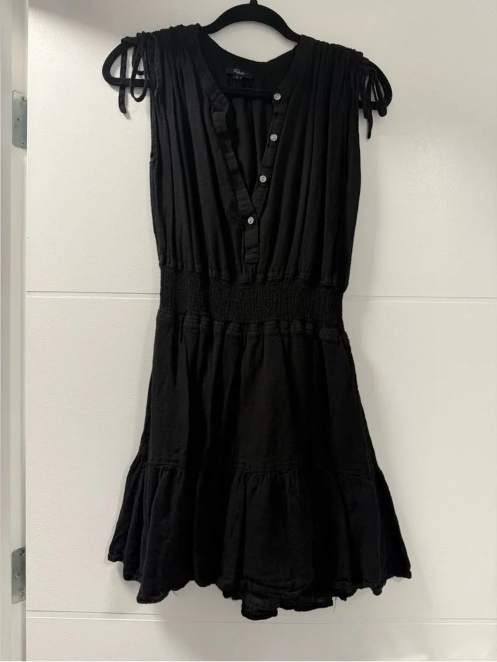 Rails Samina Black Sleeveless Mini Dress Smocked Waist | 100% Cotton | Sz Small
